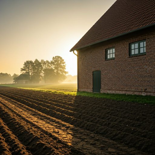 Historischer Hofbauernhof bei Sonnenaufgang